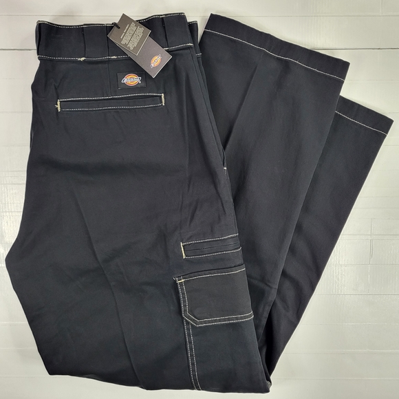 Dickies Men's Black Woven Twill Cargo Pants 34x32 NWT Zipper Pouch - Picture 1 of 15
